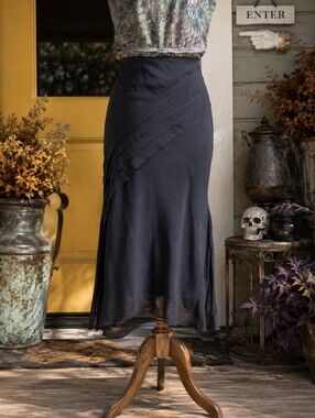 Laura Leigh Ltd Black Silk Bias Cut Midi Skirt Womens Medium